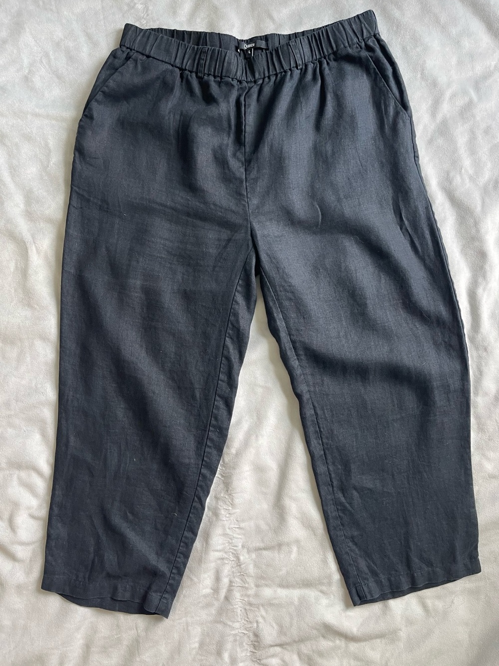Large Quince Black Elastic Waist Linen Pants